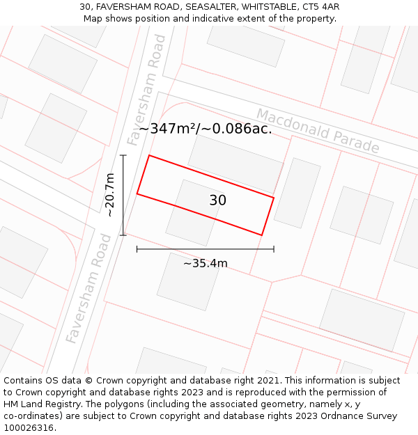 30, FAVERSHAM ROAD, SEASALTER, WHITSTABLE, CT5 4AR: Plot and title map