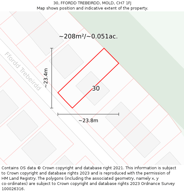 30, FFORDD TREBEIRDD, MOLD, CH7 1FJ: Plot and title map