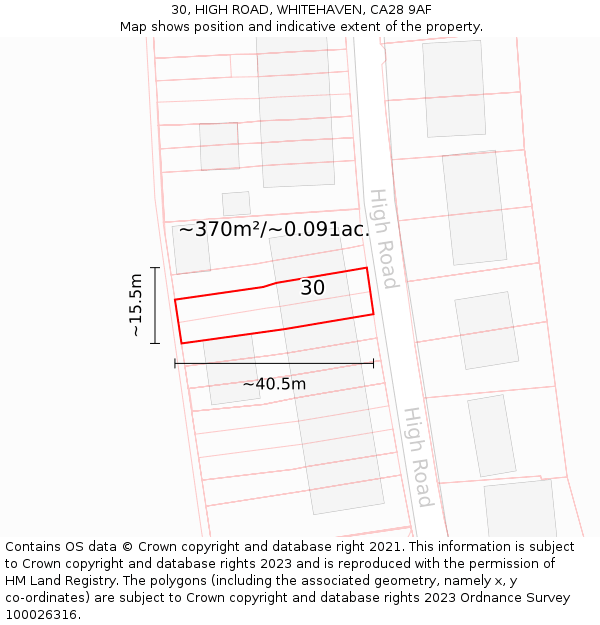 30, HIGH ROAD, WHITEHAVEN, CA28 9AF: Plot and title map
