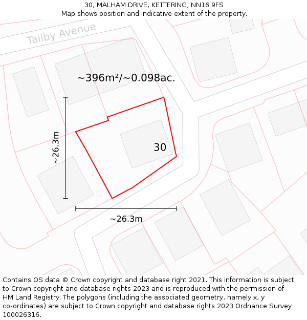 30, MALHAM DRIVE, KETTERING, NN16 9FS: Plot and title map