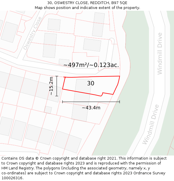 30, OSWESTRY CLOSE, REDDITCH, B97 5QE: Plot and title map