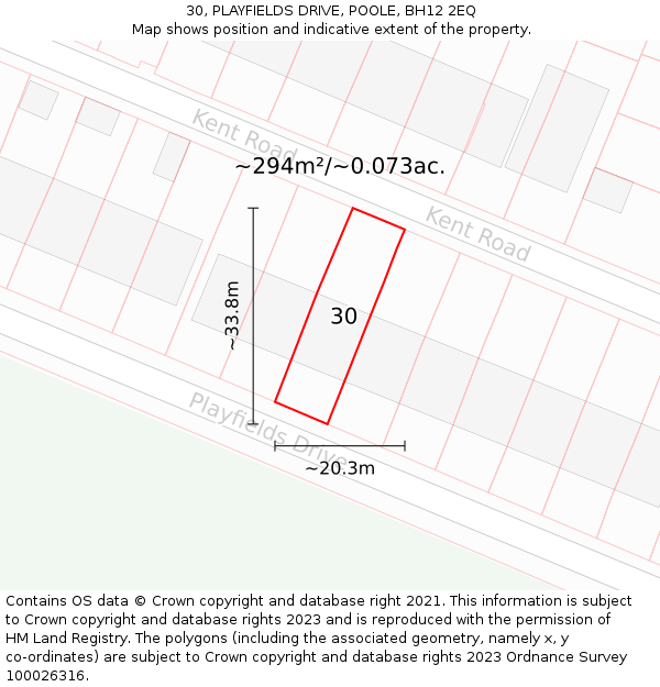 30, PLAYFIELDS DRIVE, POOLE, BH12 2EQ: Plot and title map