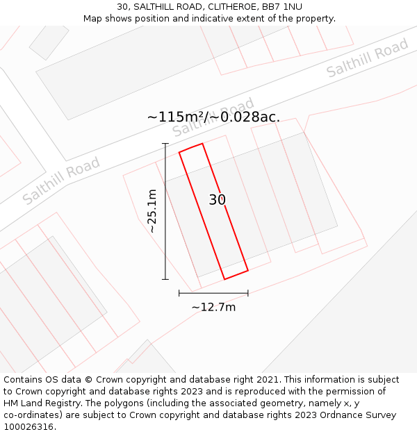 30, SALTHILL ROAD, CLITHEROE, BB7 1NU: Plot and title map