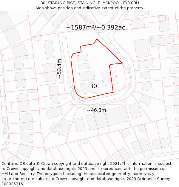 30, STAINING RISE, STAINING, BLACKPOOL, FY3 0BU: Plot and title map