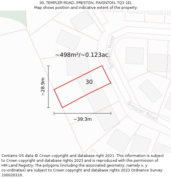 30, TEMPLER ROAD, PRESTON, PAIGNTON, TQ3 1EL: Plot and title map