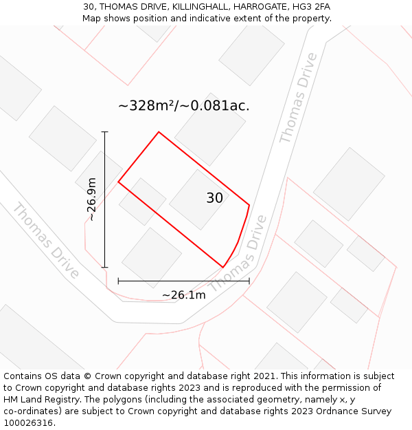 30, THOMAS DRIVE, KILLINGHALL, HARROGATE, HG3 2FA: Plot and title map