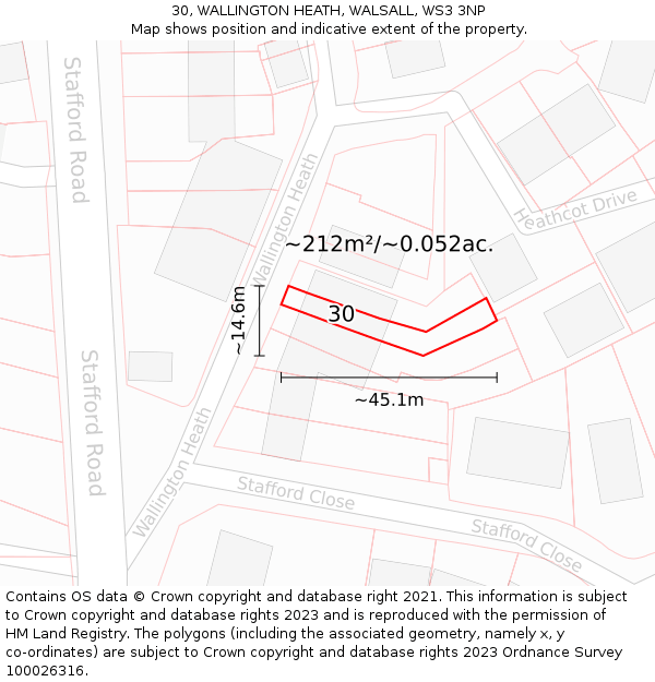 30, WALLINGTON HEATH, WALSALL, WS3 3NP: Plot and title map