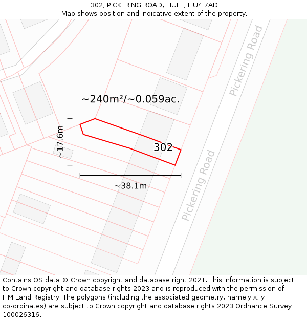 302, PICKERING ROAD, HULL, HU4 7AD: Plot and title map