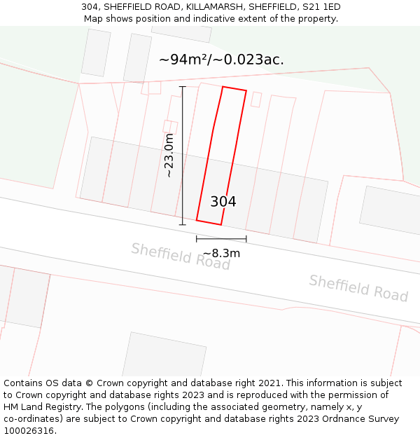 304, SHEFFIELD ROAD, KILLAMARSH, SHEFFIELD, S21 1ED: Plot and title map