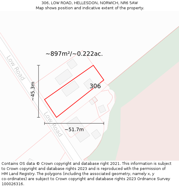 306, LOW ROAD, HELLESDON, NORWICH, NR6 5AW: Plot and title map