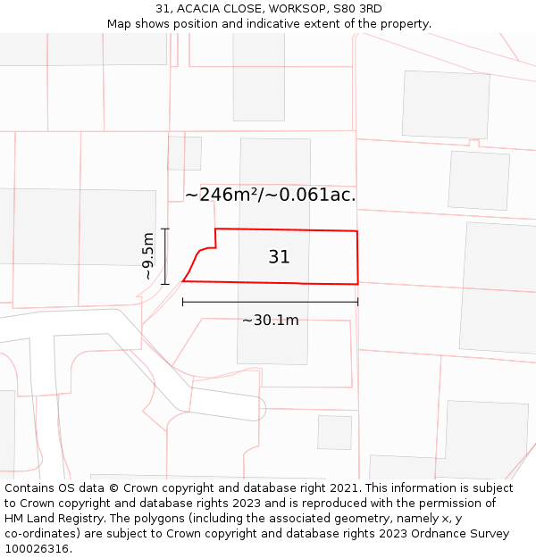 31, ACACIA CLOSE, WORKSOP, S80 3RD: Plot and title map