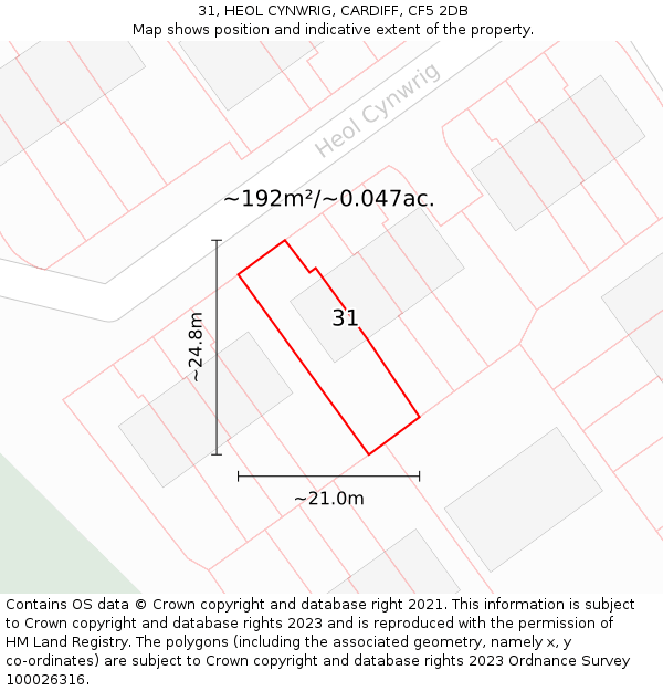 31, HEOL CYNWRIG, CARDIFF, CF5 2DB: Plot and title map