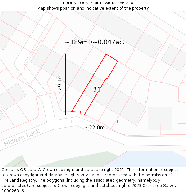 31, HIDDEN LOCK, SMETHWICK, B66 2EX: Plot and title map