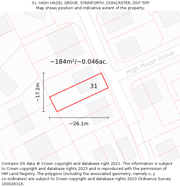 31, HIGH HAZEL GROVE, STAINFORTH, DONCASTER, DN7 5PP: Plot and title map