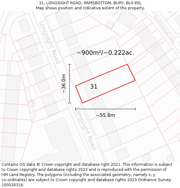 31, LONGSIGHT ROAD, RAMSBOTTOM, BURY, BL0 9SL: Plot and title map