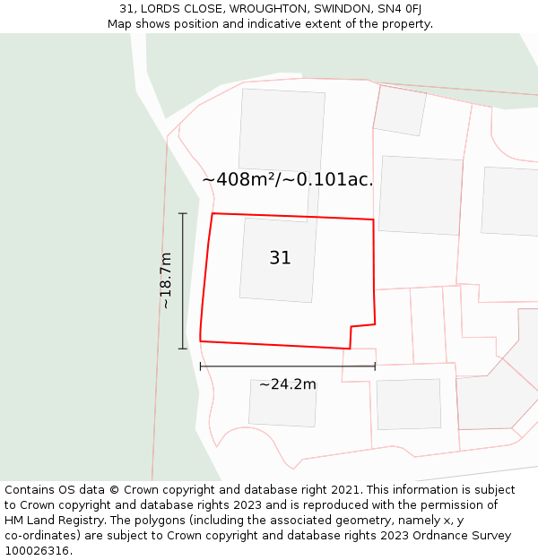 31, LORDS CLOSE, WROUGHTON, SWINDON, SN4 0FJ: Plot and title map
