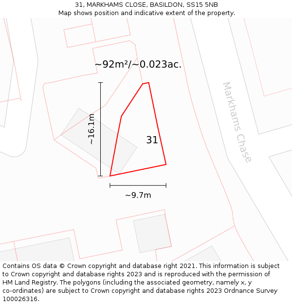 31, MARKHAMS CLOSE, BASILDON, SS15 5NB: Plot and title map
