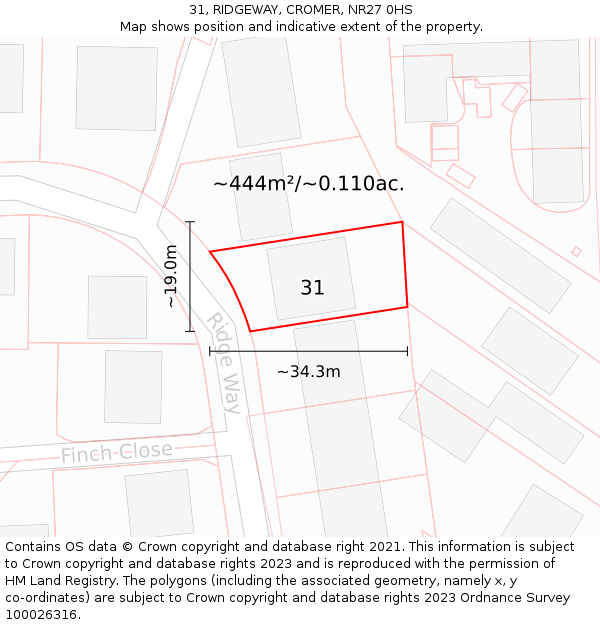 31, RIDGEWAY, CROMER, NR27 0HS: Plot and title map