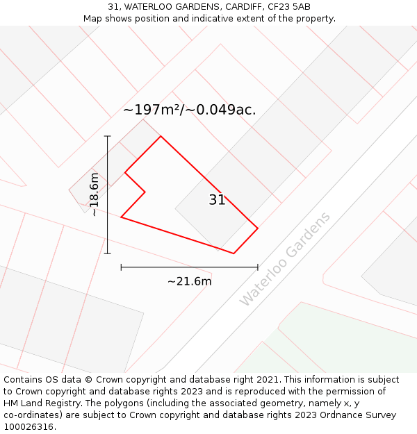 31, WATERLOO GARDENS, CARDIFF, CF23 5AB: Plot and title map