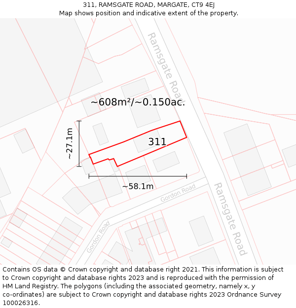 311, RAMSGATE ROAD, MARGATE, CT9 4EJ: Plot and title map