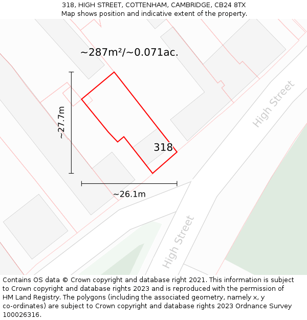 318, HIGH STREET, COTTENHAM, CAMBRIDGE, CB24 8TX: Plot and title map
