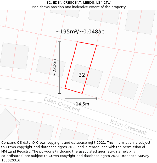 32, EDEN CRESCENT, LEEDS, LS4 2TW: Plot and title map