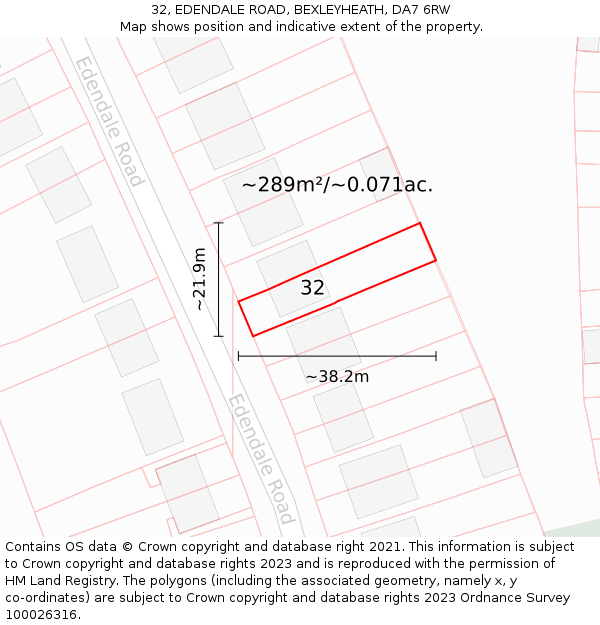 32, EDENDALE ROAD, BEXLEYHEATH, DA7 6RW: Plot and title map