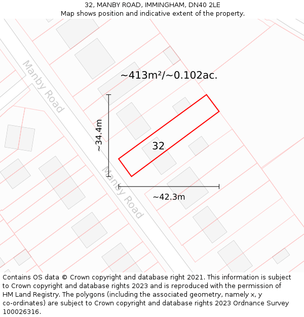32, MANBY ROAD, IMMINGHAM, DN40 2LE: Plot and title map