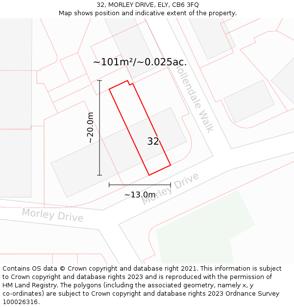 32, MORLEY DRIVE, ELY, CB6 3FQ: Plot and title map