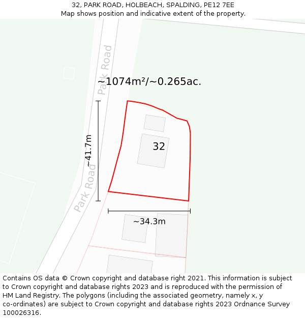 32, PARK ROAD, HOLBEACH, SPALDING, PE12 7EE: Plot and title map