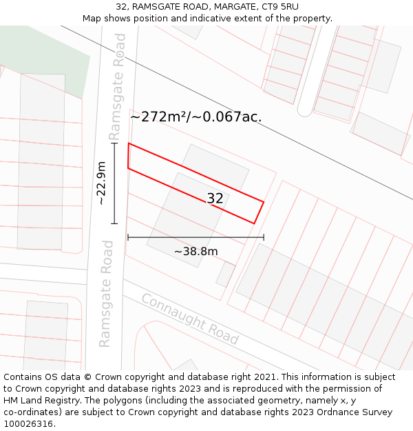 32, RAMSGATE ROAD, MARGATE, CT9 5RU: Plot and title map