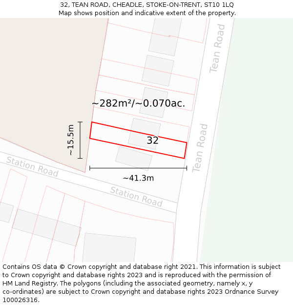 32, TEAN ROAD, CHEADLE, STOKE-ON-TRENT, ST10 1LQ: Plot and title map