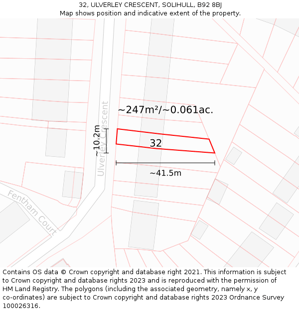 32, ULVERLEY CRESCENT, SOLIHULL, B92 8BJ: Plot and title map