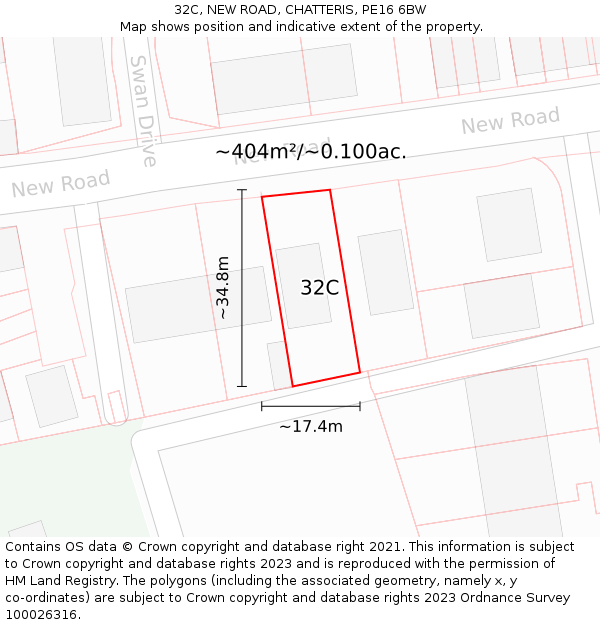 32C, NEW ROAD, CHATTERIS, PE16 6BW: Plot and title map