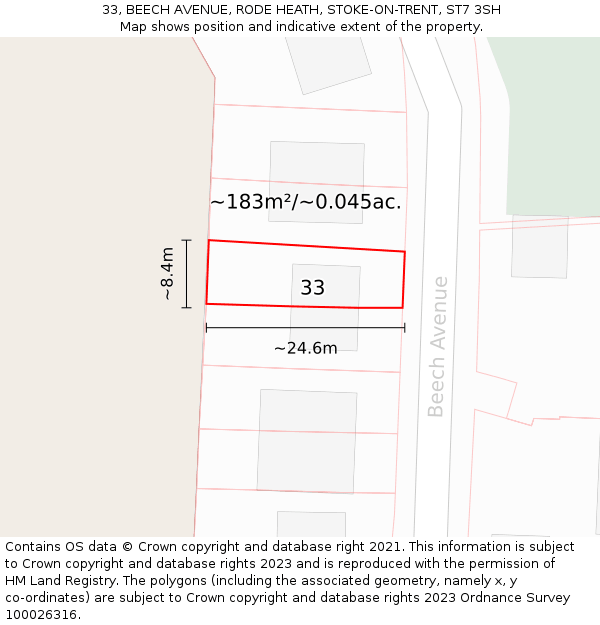 33, BEECH AVENUE, RODE HEATH, STOKE-ON-TRENT, ST7 3SH: Plot and title map