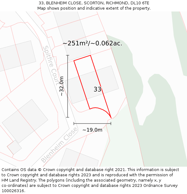 33, BLENHEIM CLOSE, SCORTON, RICHMOND, DL10 6TE: Plot and title map