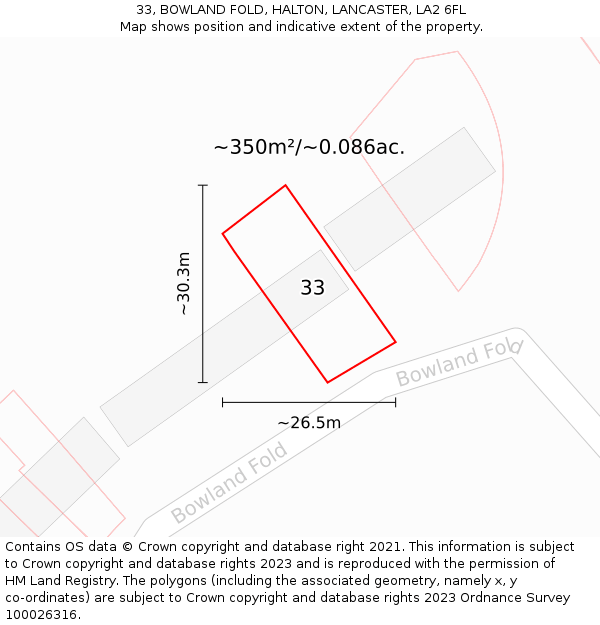 33, BOWLAND FOLD, HALTON, LANCASTER, LA2 6FL: Plot and title map