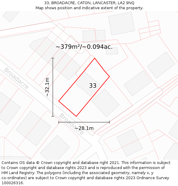 33, BROADACRE, CATON, LANCASTER, LA2 9NQ: Plot and title map