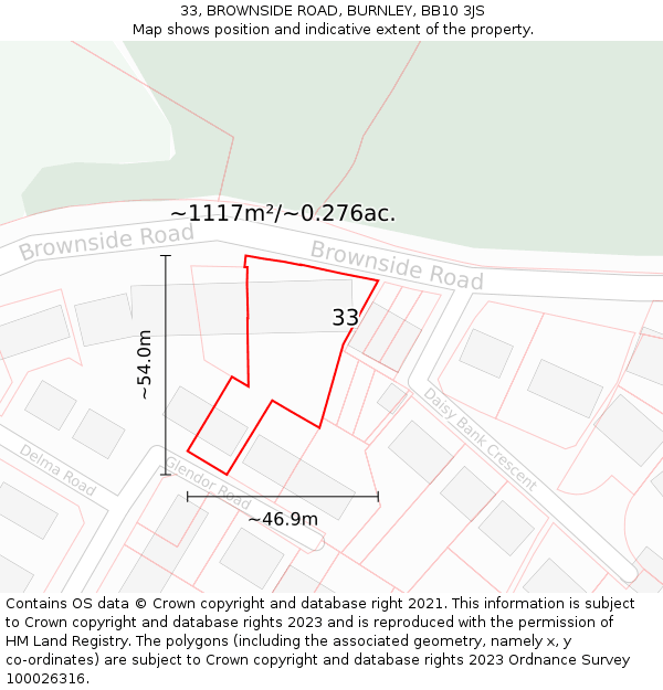 33, BROWNSIDE ROAD, BURNLEY, BB10 3JS: Plot and title map