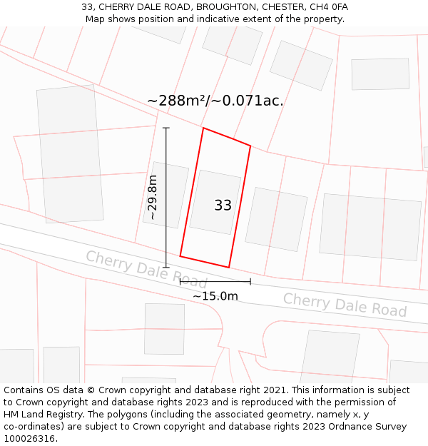 33, CHERRY DALE ROAD, BROUGHTON, CHESTER, CH4 0FA: Plot and title map