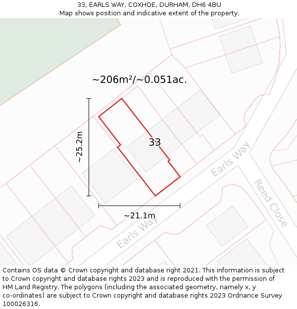 33, EARLS WAY, COXHOE, DURHAM, DH6 4BU: Plot and title map
