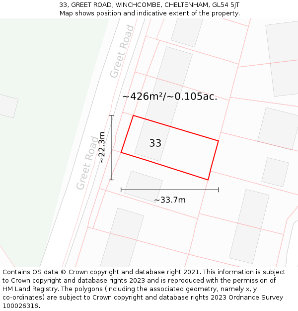 33, GREET ROAD, WINCHCOMBE, CHELTENHAM, GL54 5JT: Plot and title map
