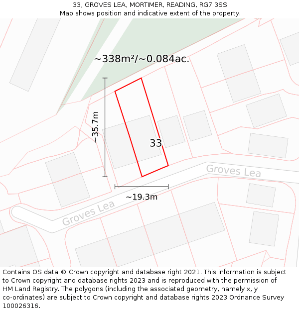 33, GROVES LEA, MORTIMER, READING, RG7 3SS: Plot and title map