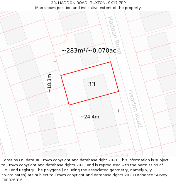 33, HADDON ROAD, BUXTON, SK17 7PP: Plot and title map