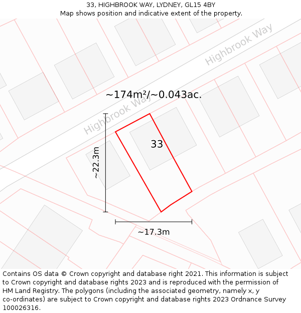 33, HIGHBROOK WAY, LYDNEY, GL15 4BY: Plot and title map