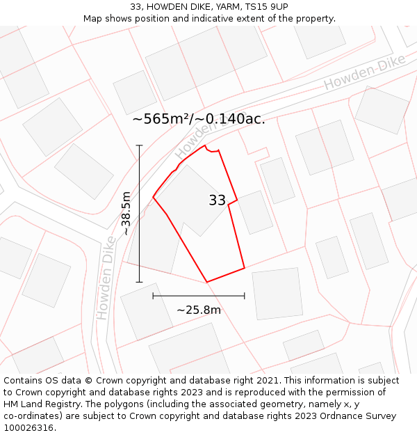 33, HOWDEN DIKE, YARM, TS15 9UP: Plot and title map