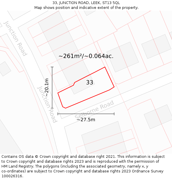 33, JUNCTION ROAD, LEEK, ST13 5QL: Plot and title map