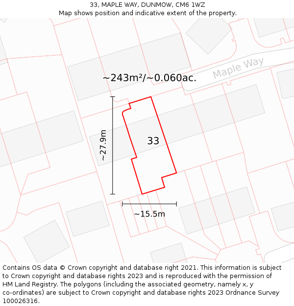 33, MAPLE WAY, DUNMOW, CM6 1WZ: Plot and title map