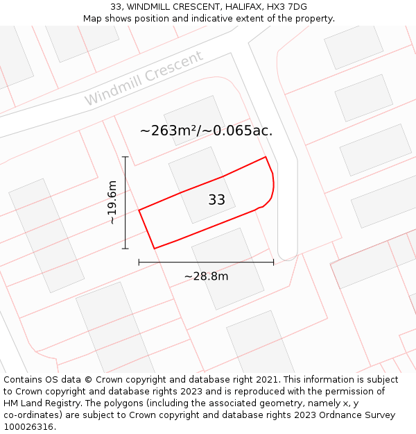 33, WINDMILL CRESCENT, HALIFAX, HX3 7DG: Plot and title map