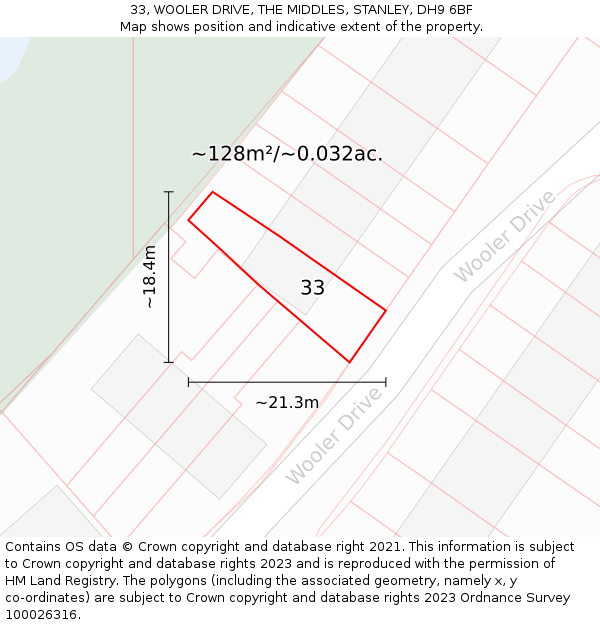 33, WOOLER DRIVE, THE MIDDLES, STANLEY, DH9 6BF: Plot and title map